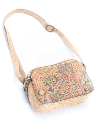 Natural Cork Crossbody Bag for Women, Portuguese Tile Pattern, 8 x 5.5 x 3 inches, Adjustable Strap4