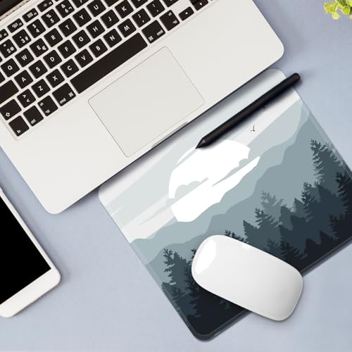 Image of FROGIGO Mouse Pad with Stitched Edges - Nature Landscape Mousepad for Women, 9.25 x 7.75 inch Washable Square Desk Pad, Non-Slip Rubber Base, Office Home Laptop Accessories - Misty Mountain