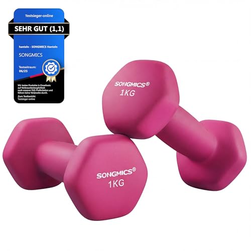 SONGMICS Kurzhantel 2 Stück 2x1 kg Hanteln Kurzhanteln Hexagon Neopren Beschichtung für Krafttraining Fitness Zuhause (Rosa) SYL902P01