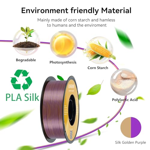 Image of Kingroon PLA Filament, Multicolor Silk PLA Filament, Dual Color 3D Printer Filament, 1.75 mm, Dimensional Accuracy + /- 0.03 mm, 1kg Spool(2.2lbs), Gold Purple