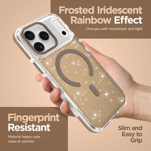 Image of Magnetic Case for iPhone 17 Pro [Compatible with Magsafe] [Bling Glitter Fluorescent Design] [1 Screen Protector] Slim Translucent Matte Case for iPhone 17 Pro 6.3 inch 2025, Desert