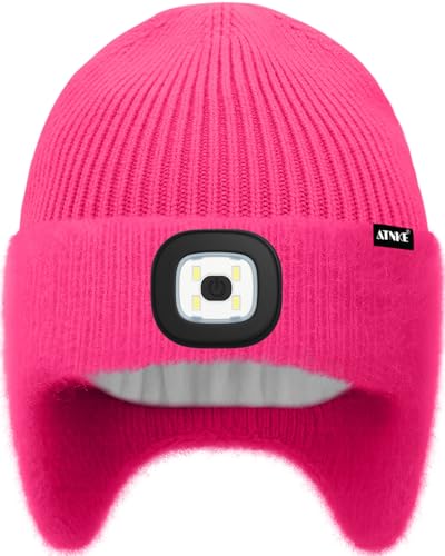 ATNKE Kids LED Lighted Lined Fleece Beanie Cap with Earflap, USB Rechargeable 4 LED Run Headlamp Hat for Boys and Girls2