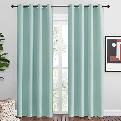 Image of NICETOWN Aqua Blue Blackout Curtains 86 inch Long for Office, Dining Room, Guest Room, Sound Reducing Heat and Cold Block Curtain Panels for Modern Room Decorative (55 inch Wide by 86 inch Long, 2 Pieces)