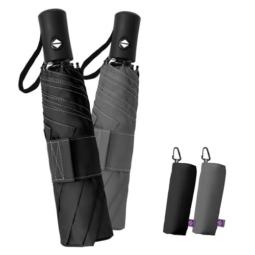 Image of LILAC Umbrella Small Stable Windproof 110 cm Pocket Umbrella Open-Close Compact Travel Umbrella with Fastener & Carabiner, Lightweight Folding Umbrella for Men and Women