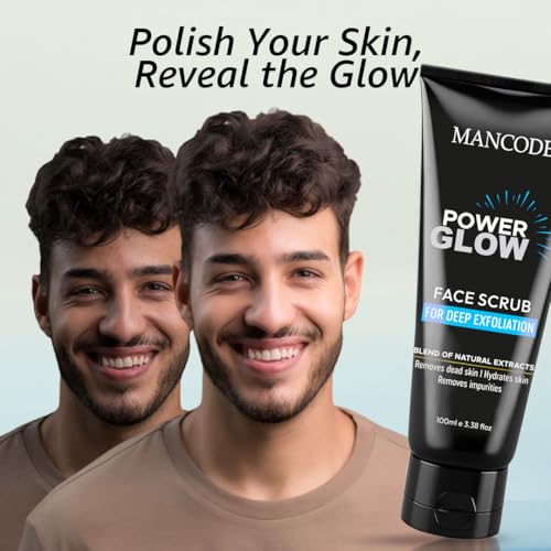 Image of Mancode Power Glow Face Care Combo for Unisex | Scrub, Face Wash & Whitening Cream | Deep Cleansing, Exfoliation & Brightening | Natural Ingredients with Saffron, Turmeric, Kojic Acid & Licorice | Hydrating & Reduces Dark Spots Pack of 3
