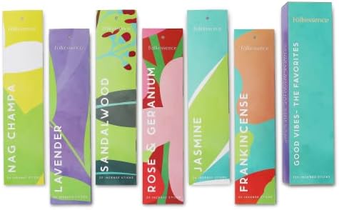 Folkulture Incense Sticks - Set of 6 Insenses (120 Sticks) for Purification - Lavender, Frankincense, Rose and Geranium, Jasmine, Sandalwood, Nag Champa - Famhouse Gift Box for Good Vibes