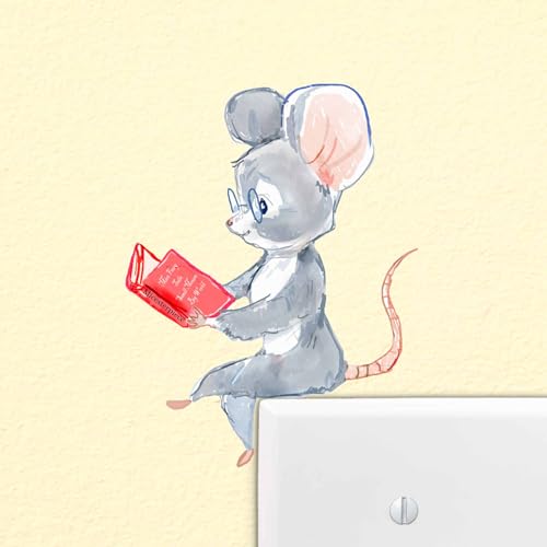 Mouse Reading Book, Wall Decoration, Removable, Teachers Pet, Children, Wall Decal Stickers, Light Switch, Book Lover Gift, Student, Kids Room, Classroom, Learn to Read, Mural, Whimsical, Decoration