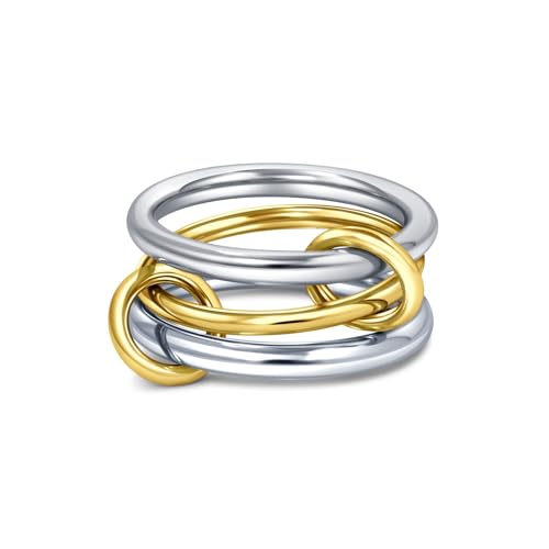 TLY Stackable Gold Rings for Women 18K Gold Plated Interlocking Ring Stack Set Gold Silver Mixed Metal Statement Rings Waterproof Dainty Cubic Zirconia CZ Fashion Connected Band Thumb Ring Size 4-11 Valentines Day Jewelry gifts