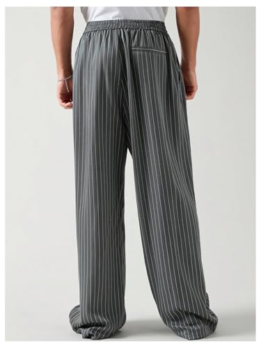 GORGLITTER Men's Baggy Casual Pleated Striped Dress Pants 2025 Wide Leg Trousers with Pockets2