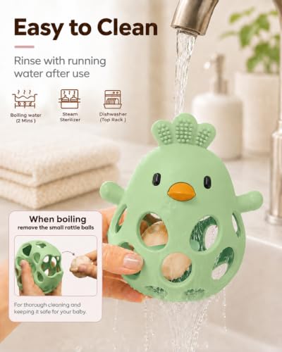 Image of Tinabless 2-in-1 Baby Teether Rattle Toy, Easy Grip Silicone Teething Toy for Babies 3-12 Months, BPA-Free Sensory Chew Toy for Sore Gums, Infant Shower Gift (Green w /Rattle)