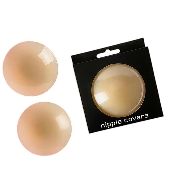 plumbury Adhesive-Free Nipple Covers for Women Reusable Breast Pasties Ultra Thin Invisible Silicone Bra with Storage case- 8.5CM Diameter Beige-picture-22