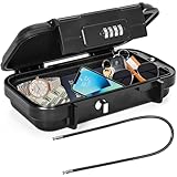 OUUTMEE Tragbare Tresor mit Zahlenschloss Strandsafe 24 x 14 x 5,8 cm Strandtresor zum Anketten,Geeignet für Reisen, Strandaktivitäten (Schwarz)
