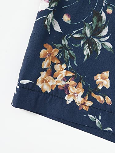Shein Girl's Floral Print Cold Shoulder Short Sleeve Ruffle Trim Romper Jumpsuits Navy Blue 11-12Y #TOP3