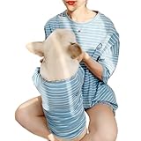 Matching Dog and Owner Clothes,Blue Striped Women Shirt Short Sleeve,Cotton Women Summer Shirt Crewneck,Casual Summer Tops Loose Fit(Owner L)