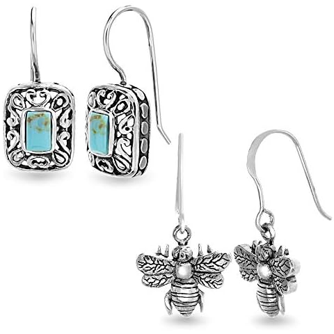 WILLOWBIRD Oxidized Sterling Silver Textured Dangle Earrings for Women with French Wire Bundle Set Cover