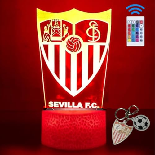 PAGAMADU Lámpara LED 3D decorativa futbol con 16 colores y control remoto. Regalo niños y adultos. Lampara Escudo de futbol. Vive la magia de tu equipo en tu habitación. Regalo llavero (Sevilla)
