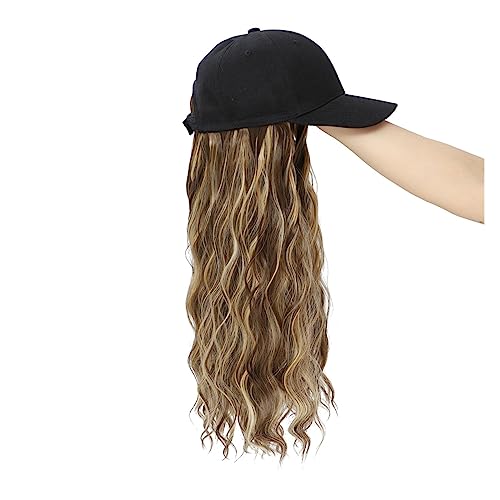 JUNXIAN Wig Cap Synthetic Baseball Cap Hair Wig Natural Black Cap Hair Extensions Natural Wig Wave Wigs Hat Wig Adjustable Wig Hat(1)