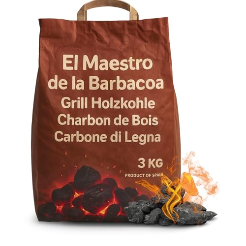TECHZOCO Carbón de leña Vegetal, Carbón para Barbacoa, Brasas Bajas en Chispas y Calor Uniforme, 100% ecológico, Produccion en Extremadura, Contiene 2 Sacos de 3 Kg