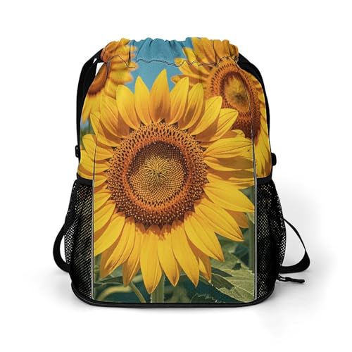 Sac à dos de sport léger cordon de serrage fleurs tournesols 45.5cm