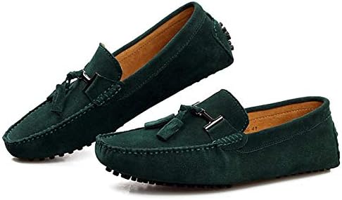 Santimon Mens-Moccasins Penny-Loafers Slip-On Casual Dress-Shoe Suede Tassels Boat Driving-Shoes Green 9 D(M) US | Image 3
