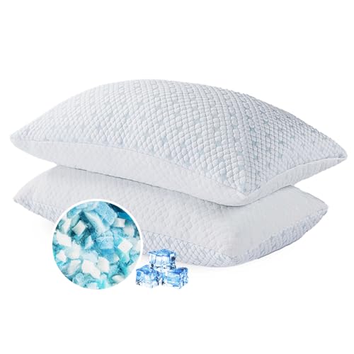 Shredded Memory Foam Pillows Queen Size Set of 2, Cooling Pillows for Sleeping, Adjustable Bed Pillows for Side, Back or Stomach Sleepers, Neck Pillow with Removable Cover, Hot Sleepers (2 Pack)