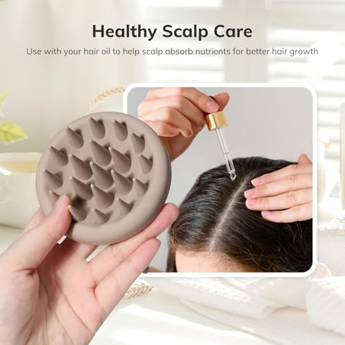 Sndyi Silikon Kopfhaut Massagebürste, Shampoo Bürste für Peeling und Kopfmassage, Premium Kopfmassage Bürste [Nass & Trocken], Reduziert Schuppen, Stimulieren das Haarwachstum, Khaki 4