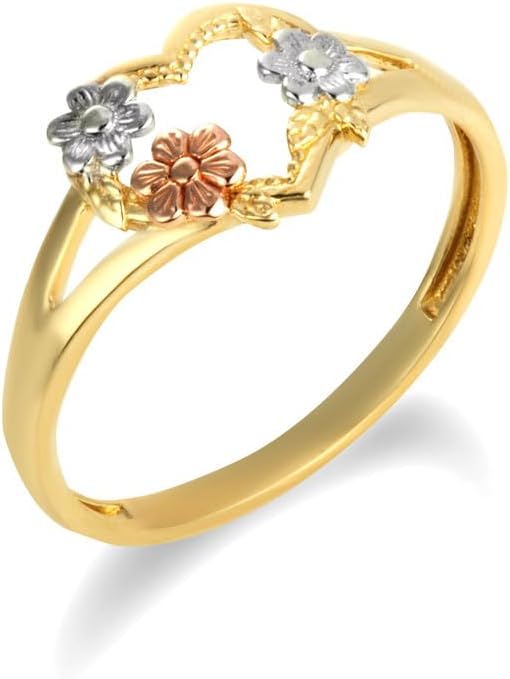 Fine 10k Gold Daisy Flower Heart Ring