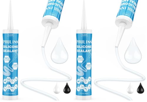 Image of PAULINN Silicone Sealant, 100% Silicone Caulk Clear Waterproof for RV, Kitchen, Bath, General Use, Window, Door, Glass, Marine, 10.2 Oz, 2 Pack
