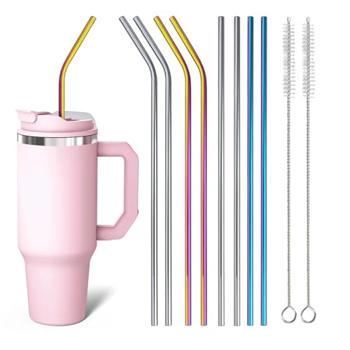 8 cannucce lunghe in acciaio inox 304, 30 cm, riutilizzabili, con spazzole per la pulizia e tappi in silicone, per bicchieri da 30/40 once, vetro e accessori Stanley Cup