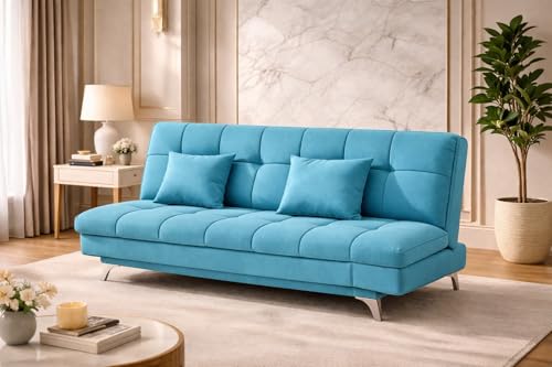 Image of Krancy 3-Seater Sofa Cum Bed for Living Room, Office & Home | Premium Fabric Sleeper Sofa Set with 1 Year Warranty | Comfortable Sofa for Guests, Lounge & Small Spaces | Turquise
