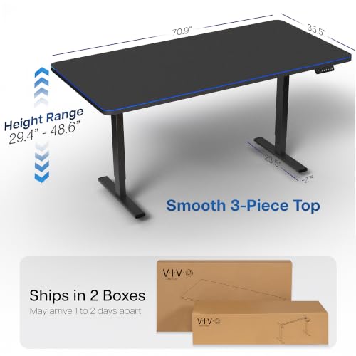 Image of VIVO Black 71 x 36 in Standing Desk, DESK-KIT-1B7BP-36 | Electric, Holds 220 lbs, Sit Stand, Height Adjustable, Extra Deep Full-Size Mouse Pad, Memory Presets, 1B Series, Black Frame
