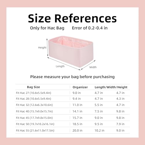 Image of DGAZ Silk Purse Organizer Insert For Hermes Hac 28 /32 /40 /45 /50 Bags, Luxury Handbag & Tote Organizer, Simplicity bag organizer(Pink,Hac32)