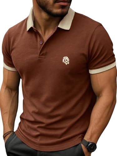 Image of LEOTUDE Men's Polo Neck Matty Half Sleeve Collor Solid Regular Fit Tshirts (Brown)