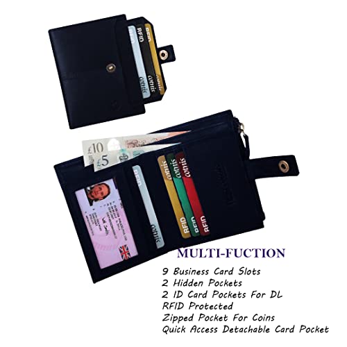 Image of Zipper Genuine Leather Wallet for Men, RFID Safe Full Grain Leather Handcrafted Front Pocket with Detachable Cardholder