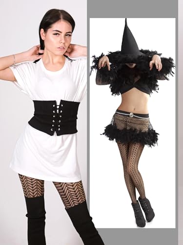 Ramede 6 Pairs Halloween Fishnet Stockings for Women Lace Tights Patterned Thigh High Floral Waist Goth Leggings Pantyhose4