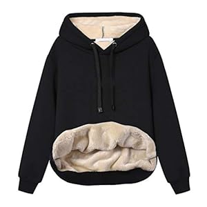Hixiaohe Women’s Winter Warm Sherpa Fleece Lined Hooded Sweatshirts Pullover Tops