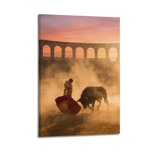 Poster de tauromachie espagnole XKUGA - Impression sur toile moderne Golden Arena - 60 x 90 cm