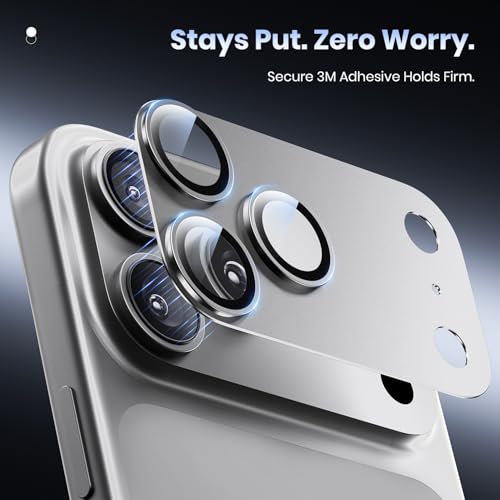 Image of Hoerrye for iPhone 17 Pro Camera Lens Protector - [12FT Shatterproof Military Grade] [Strong Adsorption] Metal Top 9H+ Tempered Glass Camera Screen Full Protective Cover Case Friendly,Silver