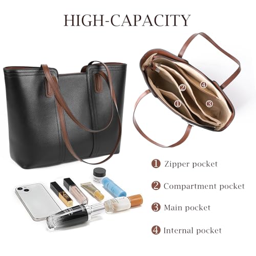 Image of MFFOR Genuine Leather Tote Bag for Women, Large Shoulder Handbags | 12.9*4.3*11inch, Large capacity, Top handle, Zipper closure, Work, Travel