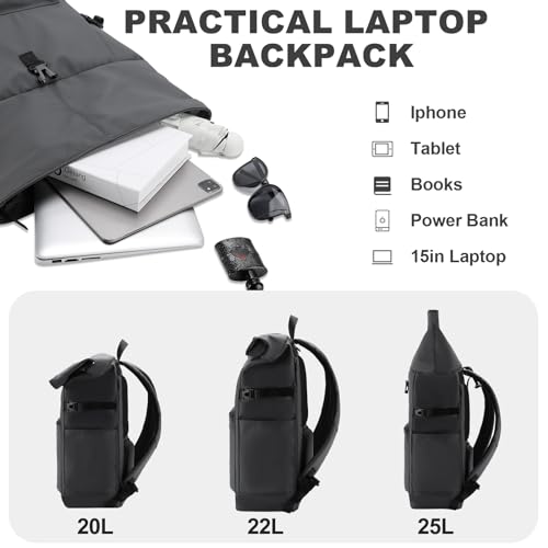 Image of VASCHY Roll Top Travel Backpack for Men, Water Resistant Expandable Large Carry-on Casual Daypack for Work Business Hiking College Gray