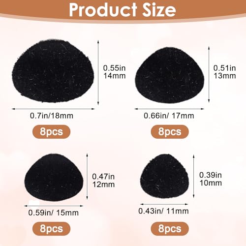 32 Stück Häkelnasen Plüsch Sicherheitsnasen Schwarze Nasen Sicherheitsnase mit Unterlegscheiben Beflockte Kunststoff Sicherheitsnasen 4 Größen (11-18mm) für Häkeltiere Puppe Marionette Plüschtier