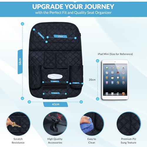 Image of Neodrift 'Seat Master' (Set of 2) | (Color - Black) Premium 7D Car Seat Organizer, Universal Fit, Multi-Pocket Storage for Bottles, Mobile, Keys, Documents, Tissues