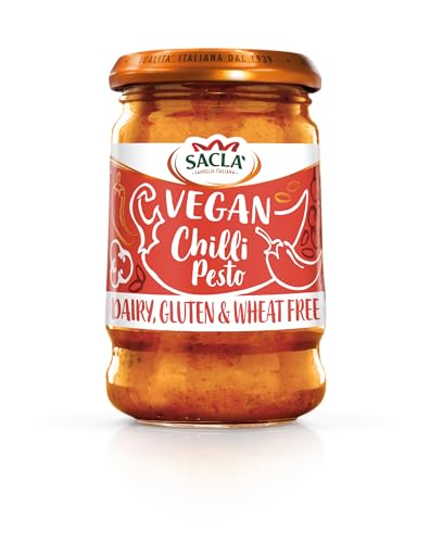 Sacla' Italian Vegan Fiery Chilli Pesto, Dairy, Gluten & Wheat Free, 190 g, (Pack of 1)