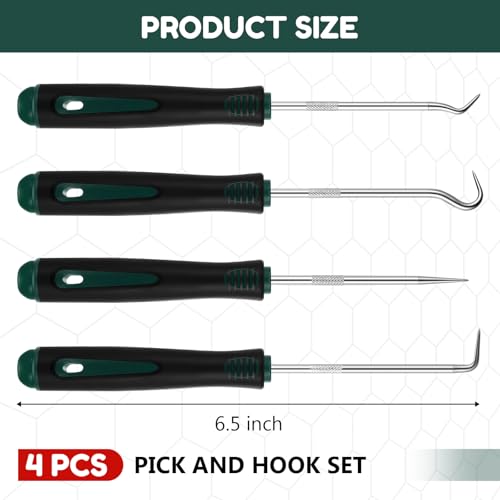 Image of WILLBOND 4 Pcs Pick and Hook Set Precision Automotive Mechanic Picks Tools Set for Car Oil Seal Hooks Puller Remover Tools(6.5 Inches,Dark Green) (Pack of 3)