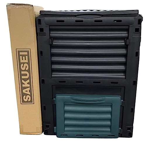 SAKUSEI 300 Litre Outdoor Garden Compost Waste Bin 300L Eco Friendly Composter Waste Converter Bin, Black and Green (SAKGB300)