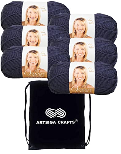 Image of Lion Brand Yarn Vanna'S Choice 860-110 Navy | 6 Skeins, Same Dye Lot, Project Bag, CYC #4 Worsted, 100% Acrylic, Ideal for Crochet, Knitting Blankets, Hats, Scarves