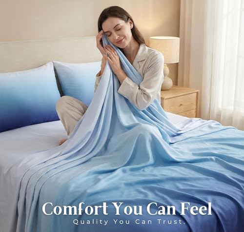 Image of VAS COLLECTIONS 300 TC Cotton Double Bedsheet for Super King Bed (108x108 in) | 7D Digital Printed Solid Bedsheet with 2 Pillow Covers | Soft, Wrinkle Packaging | Blue Shade