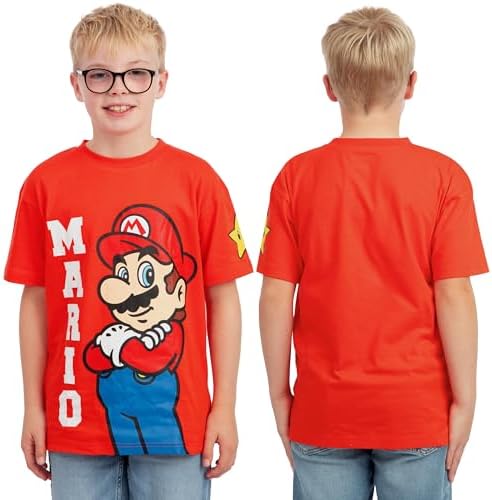 Super Mario Boys T-Shirt 3 Pack, Short Sleeve Mario, Luigi and Yoshi Summer Tops, Cotton Clothes for Boys 7 - 1