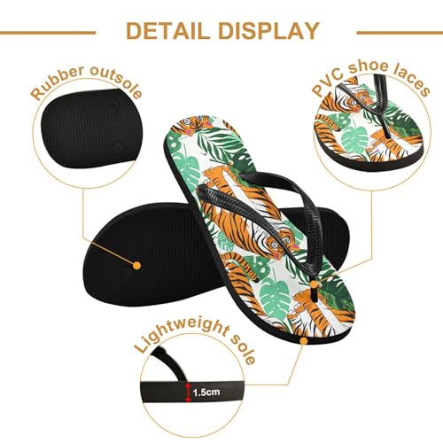 Burbuja Tigers Tropical Leaves Flip Flops for Women Men, Soft Thong Sandals Rubber Slippers for Pool Beach Essentials3
