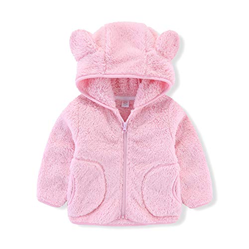 Baby Girls Bear Ears Shape Fleece Long Sleeve Hoodies Light Jacket Cute Fall Winter Coat Sweatshirt Thicken Warm Windproof Toddler Zip-up Candy Outwear Snowsuit with pockets Pink 3-4 Years